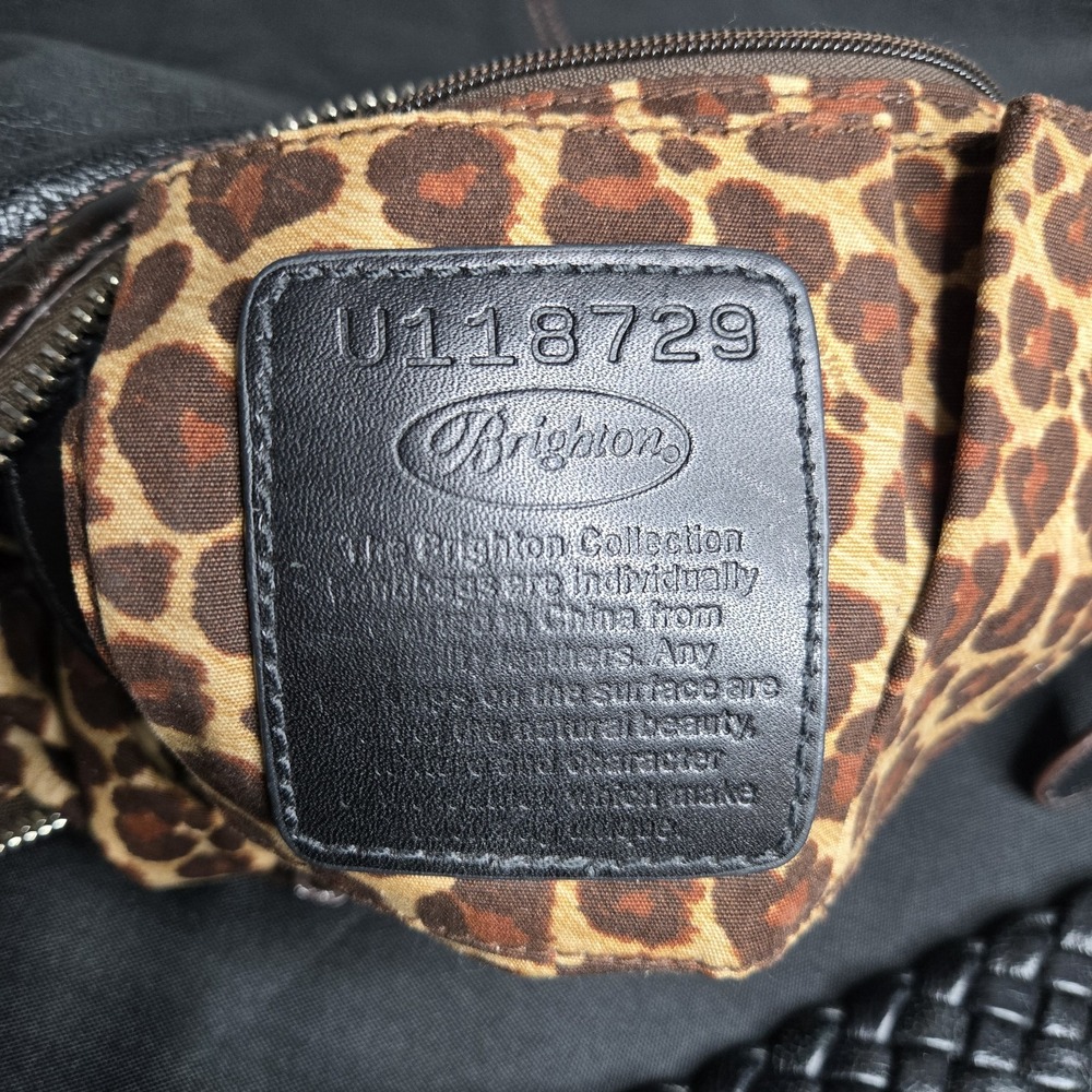 Brighton Black Leather Hobo Bag Croc Embossed Trim Braided Strap Expanding Y2k - Picture 9 of 9